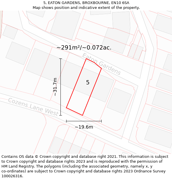 5, EATON GARDENS, BROXBOURNE, EN10 6SA: Plot and title map