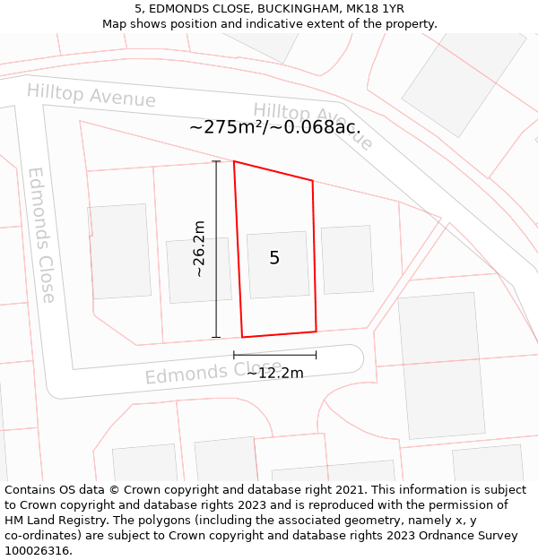 5, EDMONDS CLOSE, BUCKINGHAM, MK18 1YR: Plot and title map