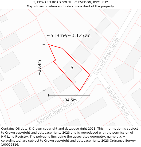 5, EDWARD ROAD SOUTH, CLEVEDON, BS21 7HY: Plot and title map