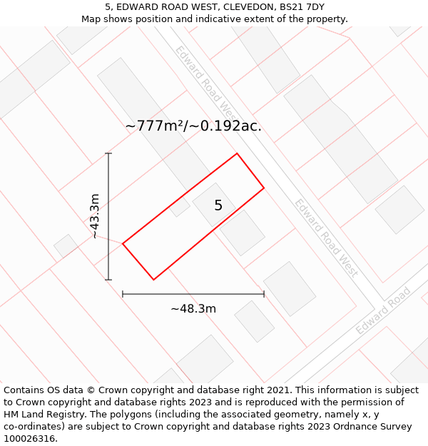 5, EDWARD ROAD WEST, CLEVEDON, BS21 7DY: Plot and title map