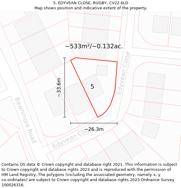 5, EDYVEAN CLOSE, RUGBY, CV22 6LD: Plot and title map