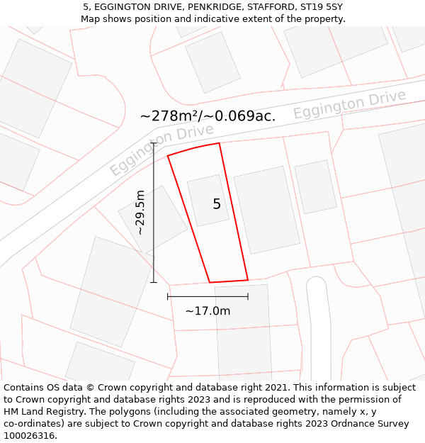 5, EGGINGTON DRIVE, PENKRIDGE, STAFFORD, ST19 5SY: Plot and title map