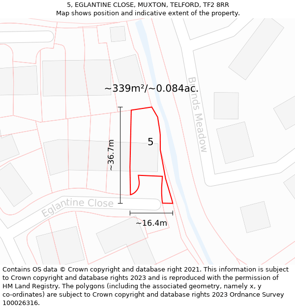 5, EGLANTINE CLOSE, MUXTON, TELFORD, TF2 8RR: Plot and title map