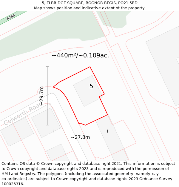 5, ELBRIDGE SQUARE, BOGNOR REGIS, PO21 5BD: Plot and title map