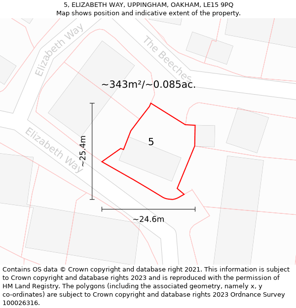 5, ELIZABETH WAY, UPPINGHAM, OAKHAM, LE15 9PQ: Plot and title map