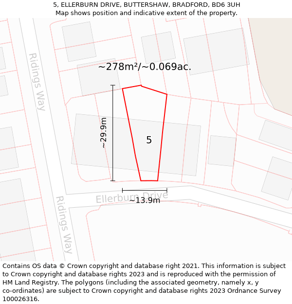 5, ELLERBURN DRIVE, BUTTERSHAW, BRADFORD, BD6 3UH: Plot and title map