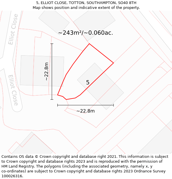 5, ELLIOT CLOSE, TOTTON, SOUTHAMPTON, SO40 8TH: Plot and title map