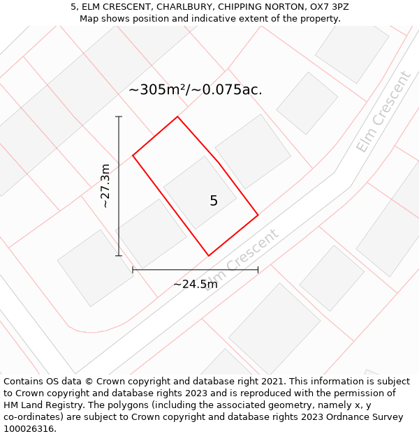 5, ELM CRESCENT, CHARLBURY, CHIPPING NORTON, OX7 3PZ: Plot and title map