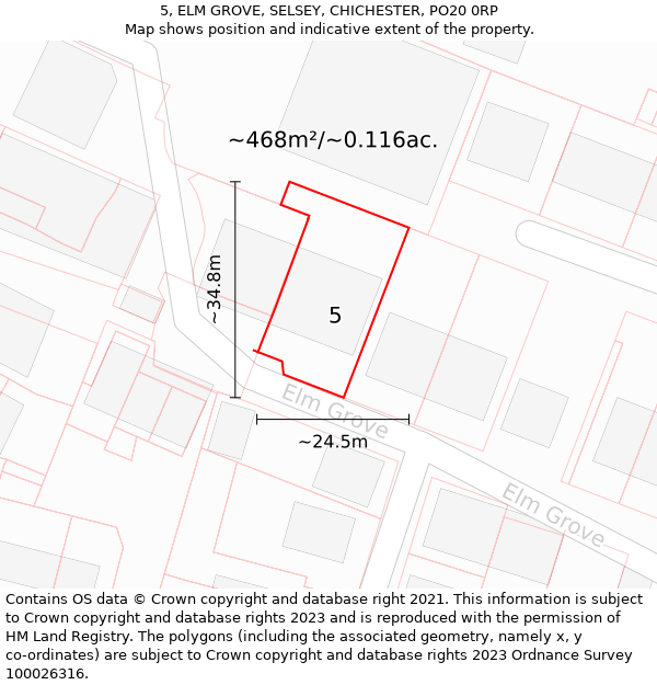 5, ELM GROVE, SELSEY, CHICHESTER, PO20 0RP: Plot and title map