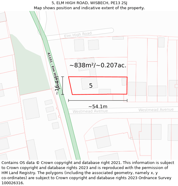 5, ELM HIGH ROAD, WISBECH, PE13 2SJ: Plot and title map