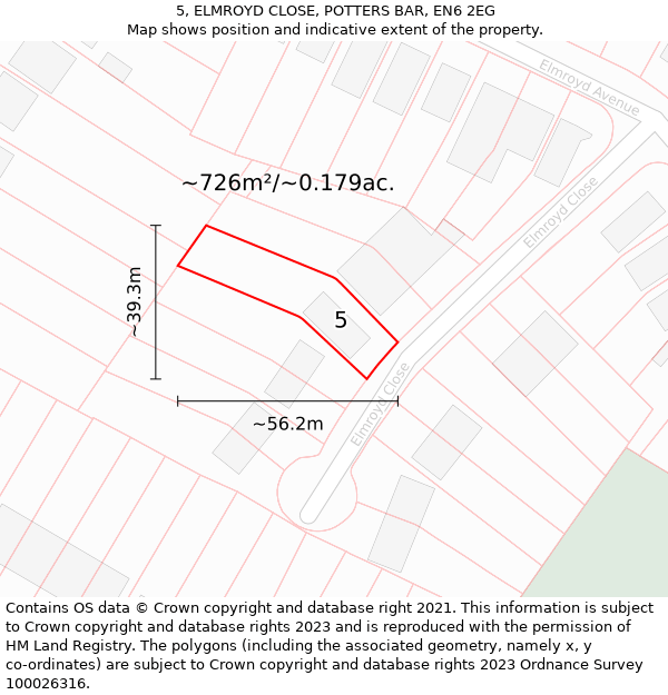 5, ELMROYD CLOSE, POTTERS BAR, EN6 2EG: Plot and title map