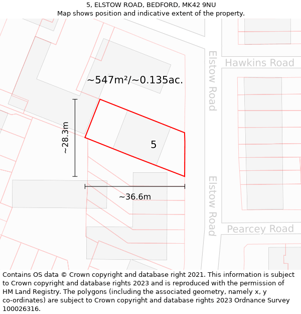 5, ELSTOW ROAD, BEDFORD, MK42 9NU: Plot and title map