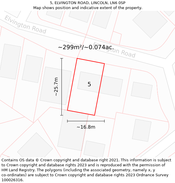 5, ELVINGTON ROAD, LINCOLN, LN6 0SP: Plot and title map