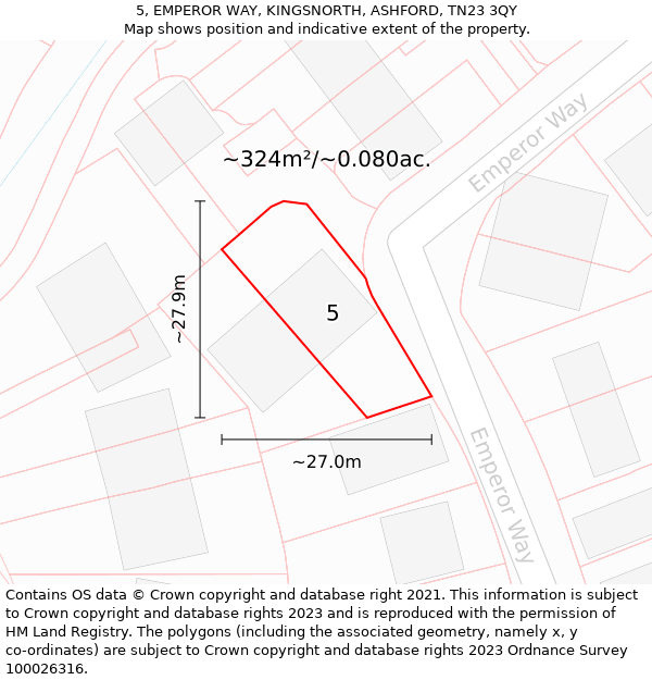 5, EMPEROR WAY, KINGSNORTH, ASHFORD, TN23 3QY: Plot and title map