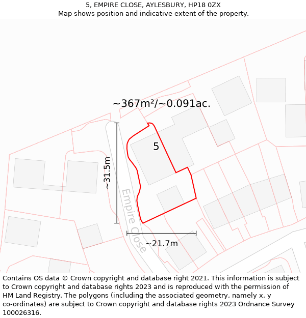 5, EMPIRE CLOSE, AYLESBURY, HP18 0ZX: Plot and title map