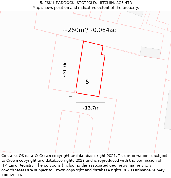 5, ESKIL PADDOCK, STOTFOLD, HITCHIN, SG5 4TB: Plot and title map