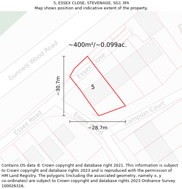 5, ESSEX CLOSE, STEVENAGE, SG1 3FA: Plot and title map