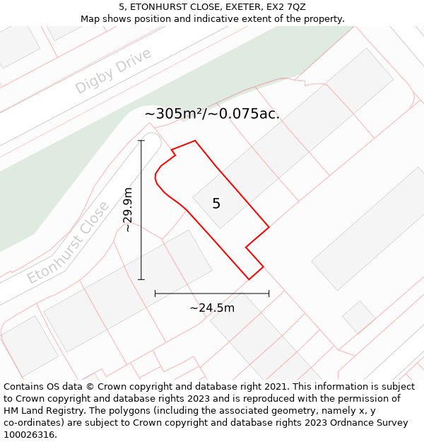 5, ETONHURST CLOSE, EXETER, EX2 7QZ: Plot and title map