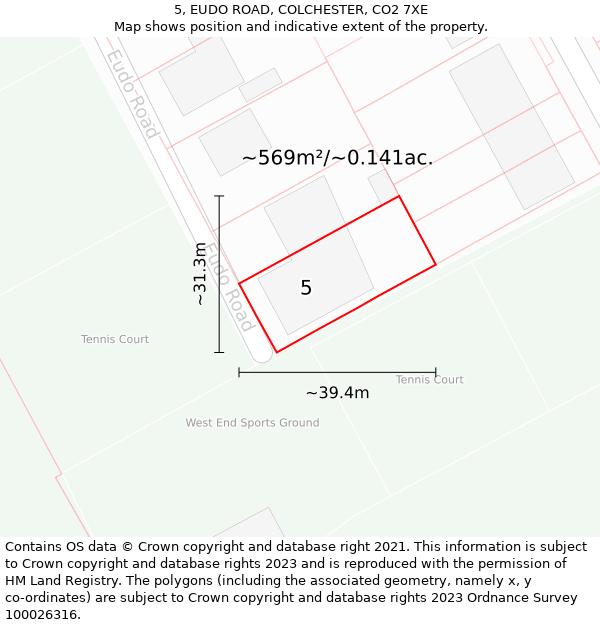 5, EUDO ROAD, COLCHESTER, CO2 7XE: Plot and title map