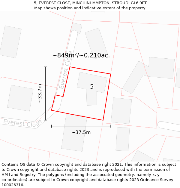 5, EVEREST CLOSE, MINCHINHAMPTON, STROUD, GL6 9ET: Plot and title map