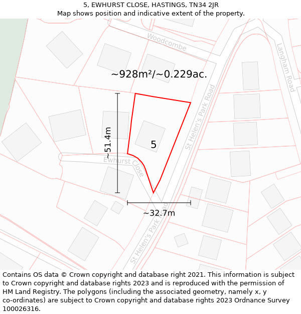 5, EWHURST CLOSE, HASTINGS, TN34 2JR: Plot and title map