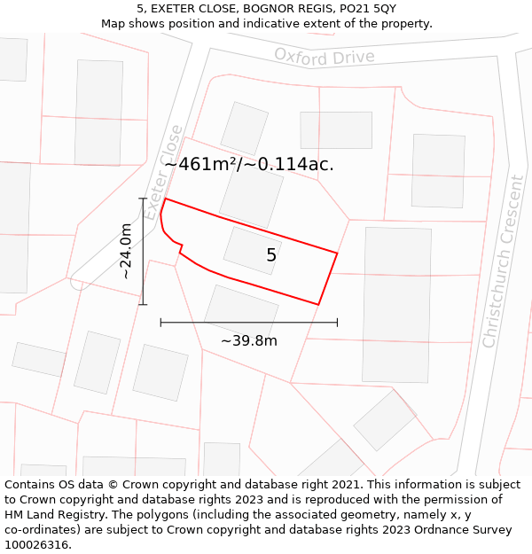 5, EXETER CLOSE, BOGNOR REGIS, PO21 5QY: Plot and title map