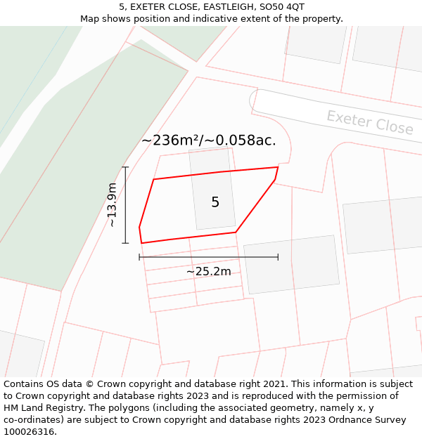 5, EXETER CLOSE, EASTLEIGH, SO50 4QT: Plot and title map