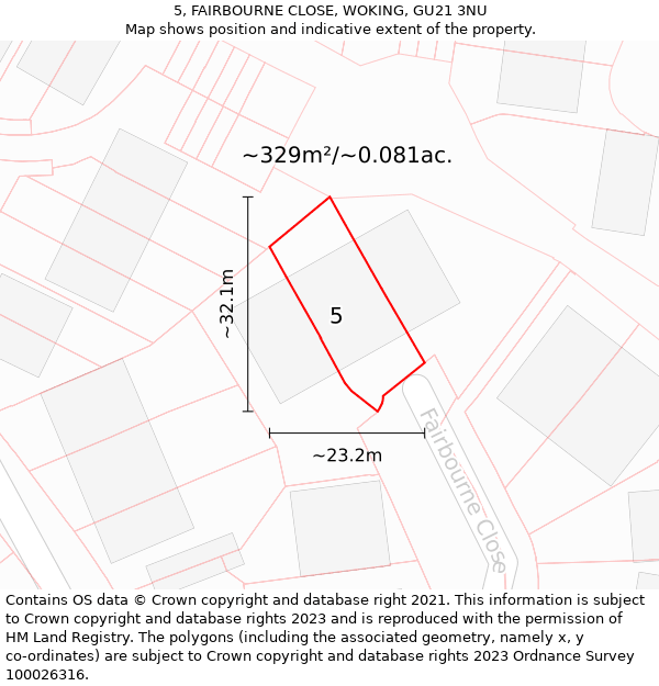 5, FAIRBOURNE CLOSE, WOKING, GU21 3NU: Plot and title map