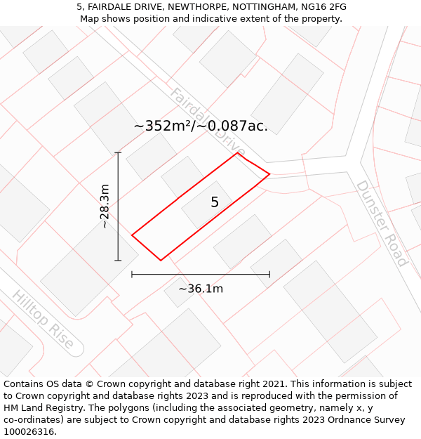 5, FAIRDALE DRIVE, NEWTHORPE, NOTTINGHAM, NG16 2FG: Plot and title map