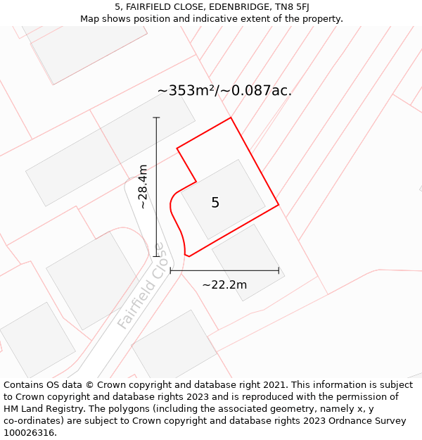 5, FAIRFIELD CLOSE, EDENBRIDGE, TN8 5FJ: Plot and title map