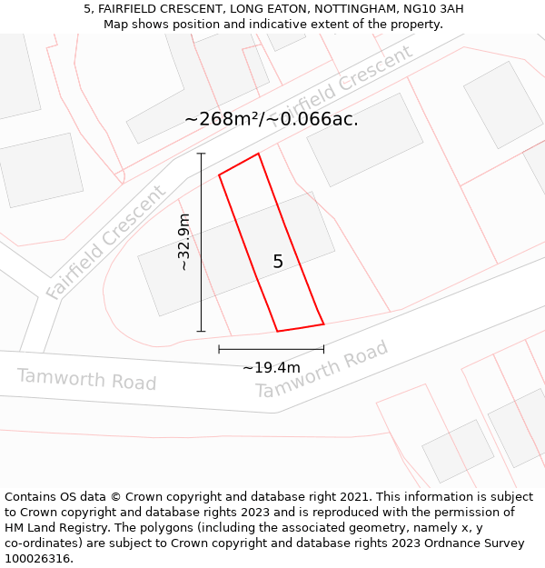 5, FAIRFIELD CRESCENT, LONG EATON, NOTTINGHAM, NG10 3AH: Plot and title map