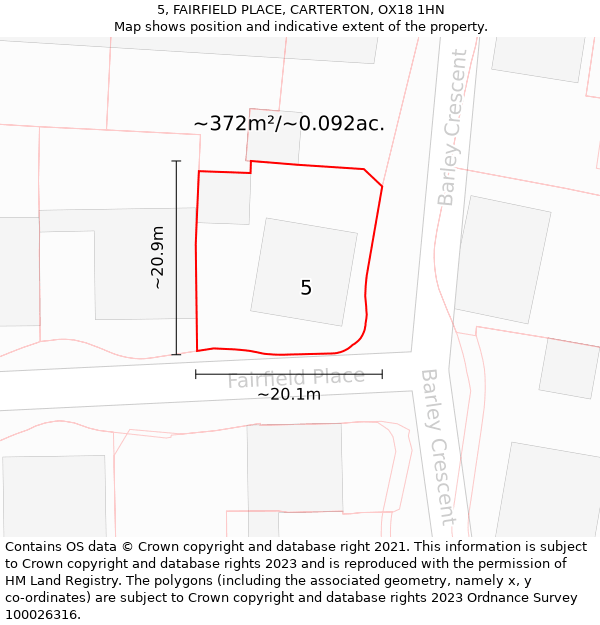 5, FAIRFIELD PLACE, CARTERTON, OX18 1HN: Plot and title map