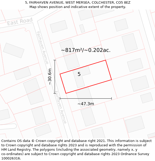 5, FAIRHAVEN AVENUE, WEST MERSEA, COLCHESTER, CO5 8EZ: Plot and title map