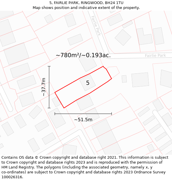 5, FAIRLIE PARK, RINGWOOD, BH24 1TU: Plot and title map