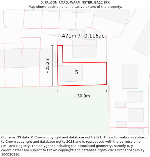 5, FALCON ROAD, WARMINSTER, BA12 8FX: Plot and title map