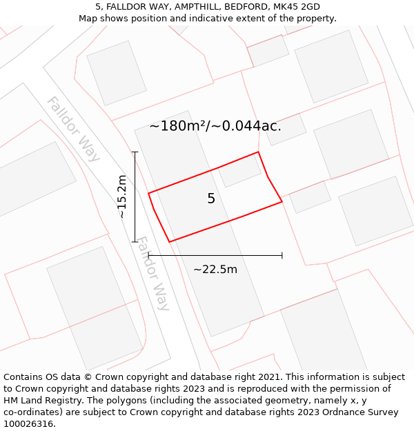 5, FALLDOR WAY, AMPTHILL, BEDFORD, MK45 2GD: Plot and title map