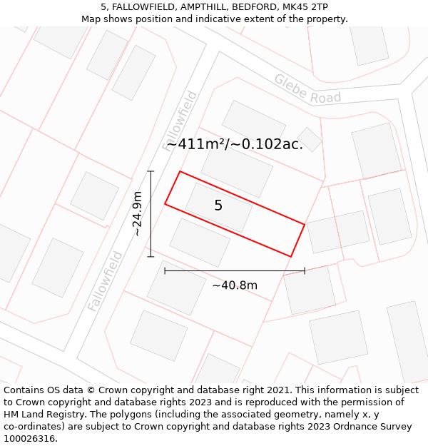 5, FALLOWFIELD, AMPTHILL, BEDFORD, MK45 2TP: Plot and title map