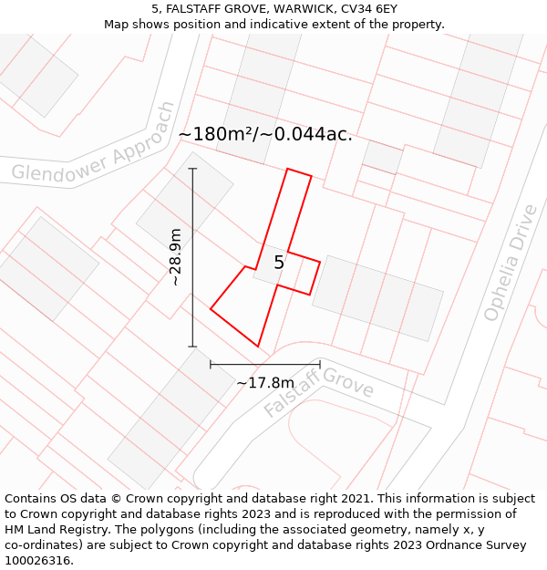 5, FALSTAFF GROVE, WARWICK, CV34 6EY: Plot and title map