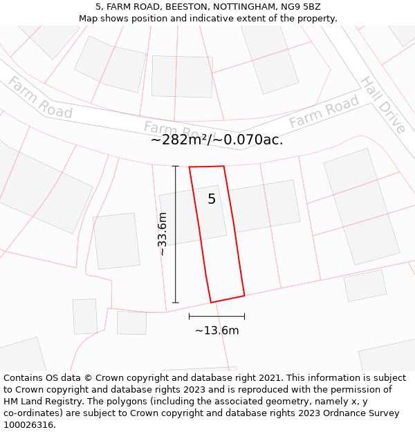 5, FARM ROAD, BEESTON, NOTTINGHAM, NG9 5BZ: Plot and title map