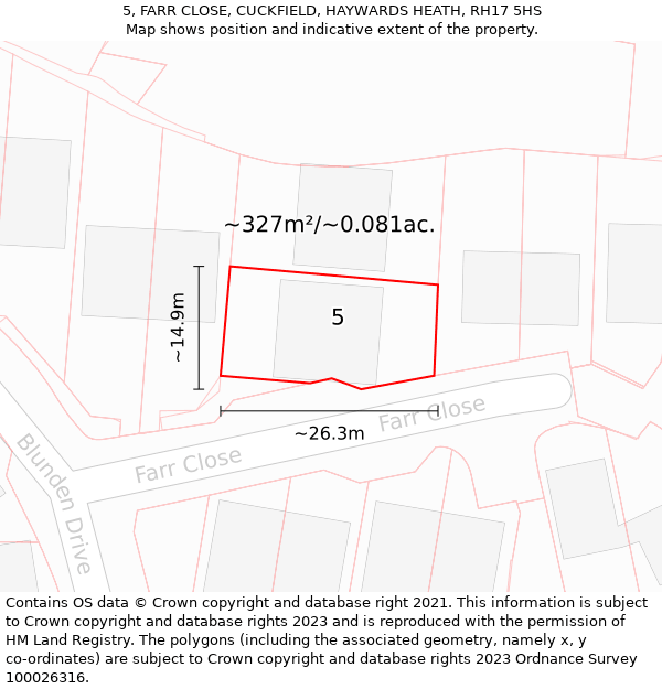 5, FARR CLOSE, CUCKFIELD, HAYWARDS HEATH, RH17 5HS: Plot and title map