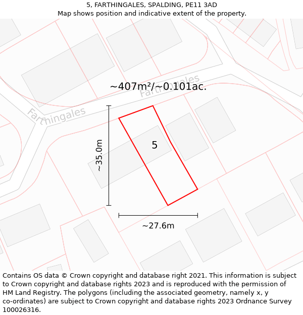 5, FARTHINGALES, SPALDING, PE11 3AD: Plot and title map