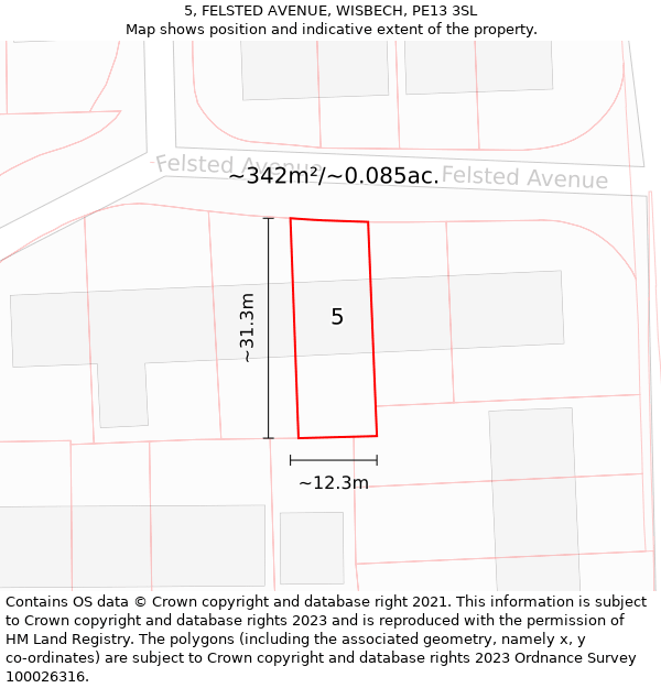 5, FELSTED AVENUE, WISBECH, PE13 3SL: Plot and title map