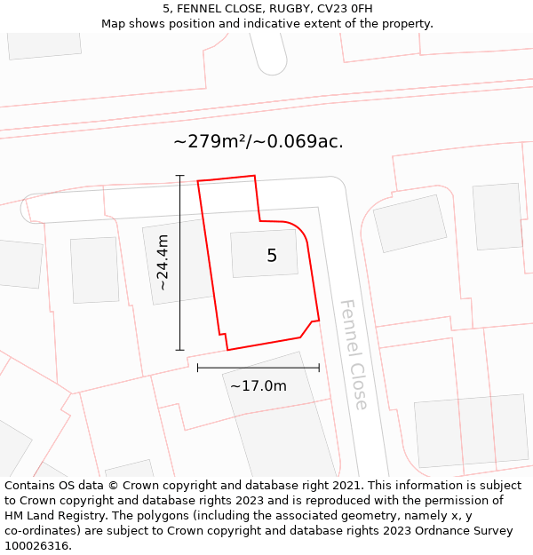 5, FENNEL CLOSE, RUGBY, CV23 0FH: Plot and title map