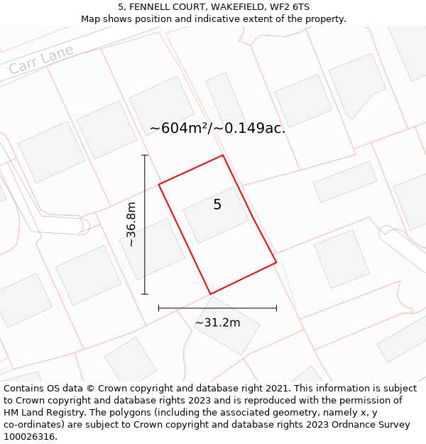 5, FENNELL COURT, WAKEFIELD, WF2 6TS: Plot and title map