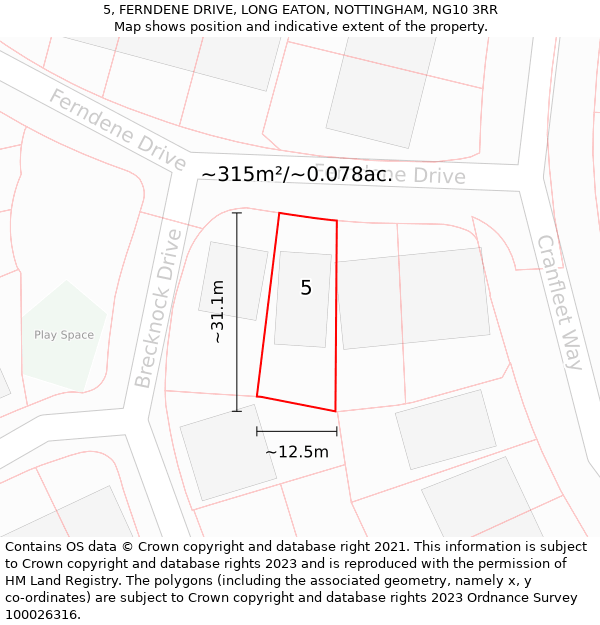 5, FERNDENE DRIVE, LONG EATON, NOTTINGHAM, NG10 3RR: Plot and title map