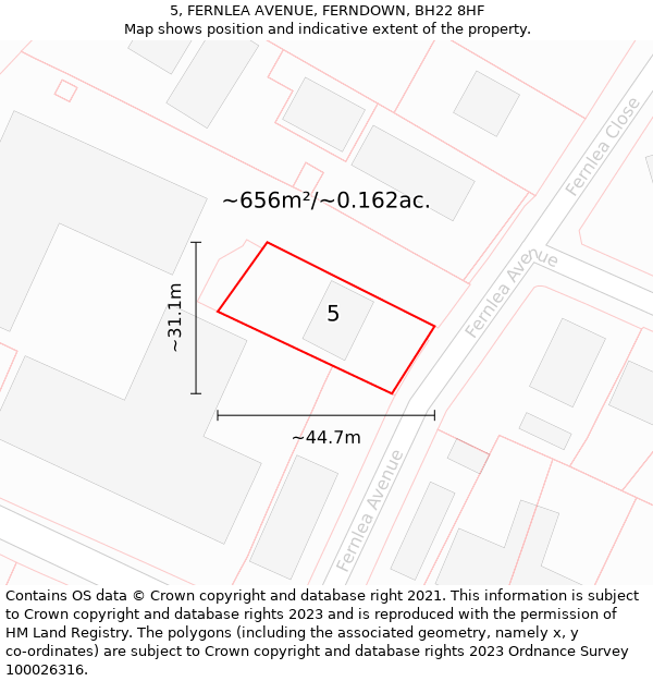 5, FERNLEA AVENUE, FERNDOWN, BH22 8HF: Plot and title map