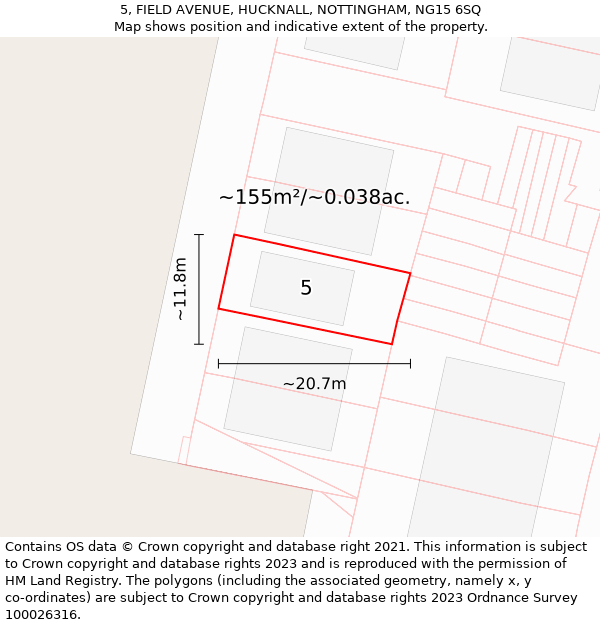 5, FIELD AVENUE, HUCKNALL, NOTTINGHAM, NG15 6SQ: Plot and title map