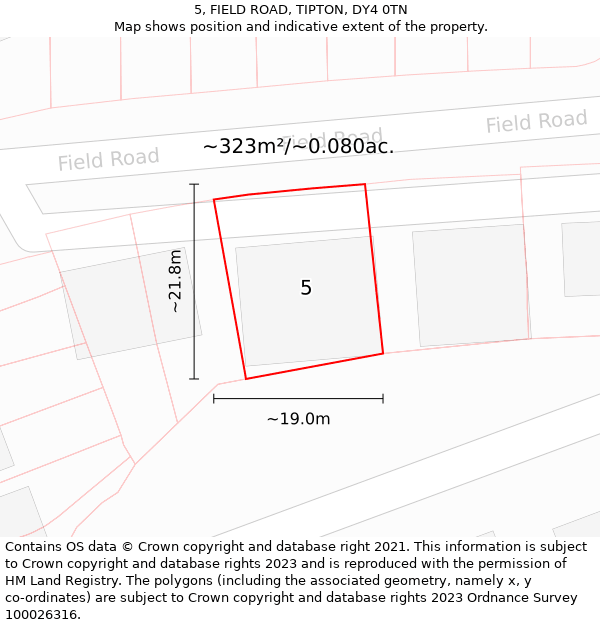 5, FIELD ROAD, TIPTON, DY4 0TN: Plot and title map