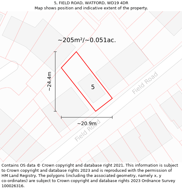 5, FIELD ROAD, WATFORD, WD19 4DR: Plot and title map