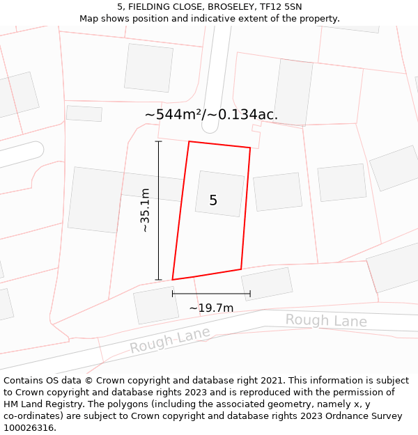 5, FIELDING CLOSE, BROSELEY, TF12 5SN: Plot and title map